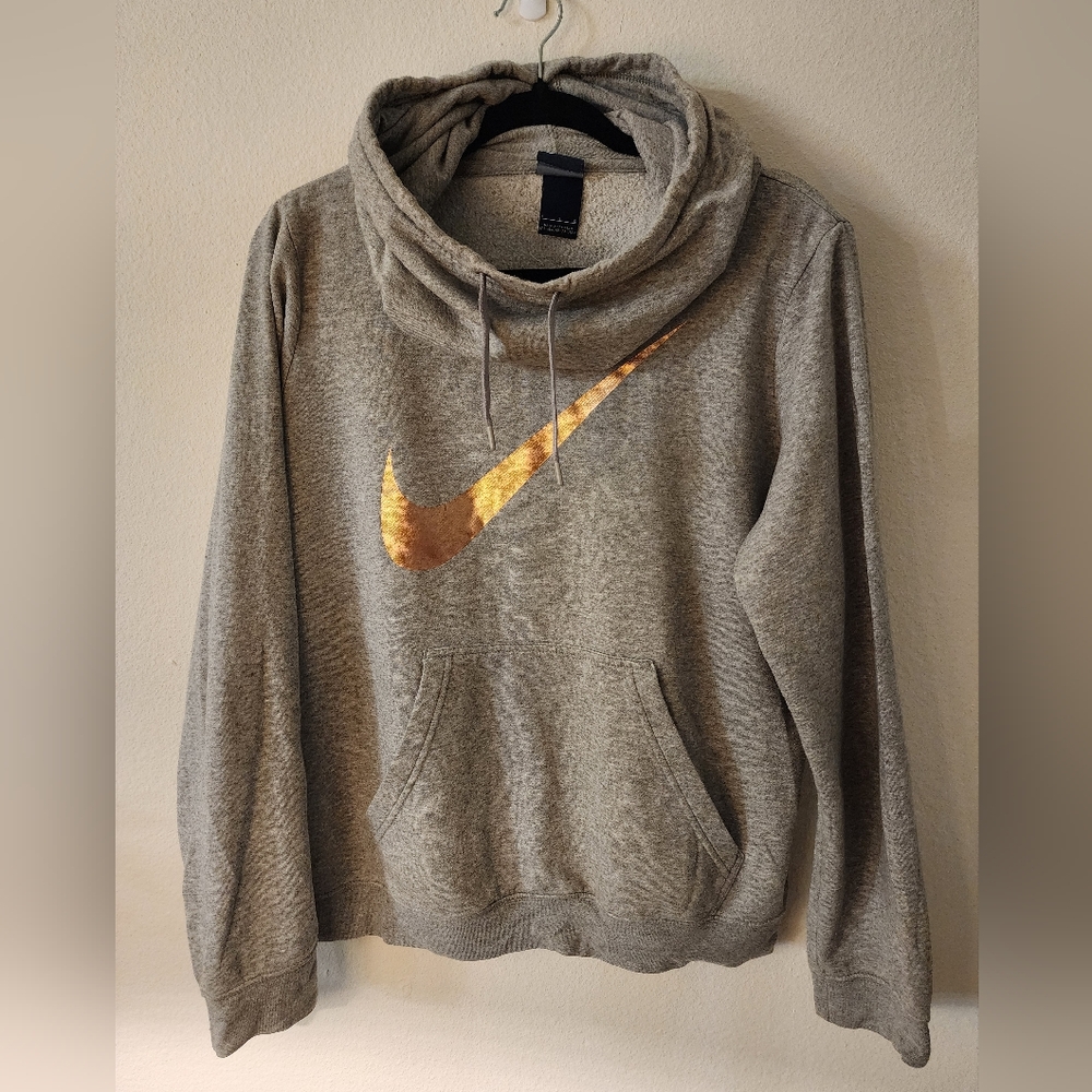 Nike Adult Black Pullover Hoodie Sweatshirt Neck Logo Size L Rose Gold Swoosh
